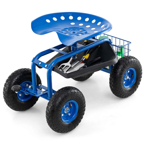 Costway Garden Cart Patio Wagon Rolling Work Seat with Tool Tray Basket Planting Blue/Red/Green