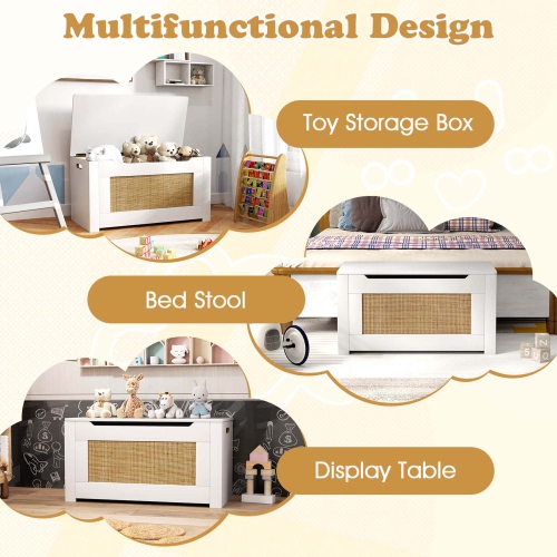 Coffre à jouets en rotin de 31,5 po pour enfants de Costway avec couvercle rabattable et charnière de sécurité