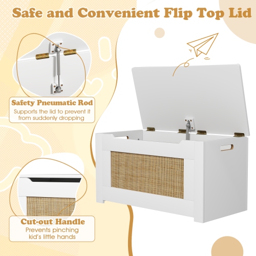 Coffre à jouets en rotin de 31,5 po pour enfants de Costway avec couvercle rabattable et charnière de sécurité