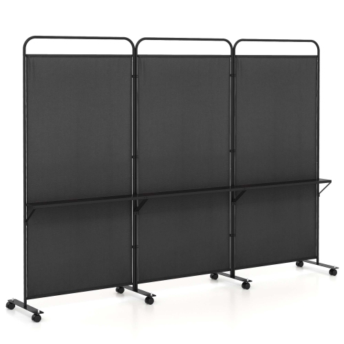 Costway 3-Panel Room Divider with Storage Shelves 6FT Tall Folding Privacy Screen on Wheels Black/White/Gray/Brown
