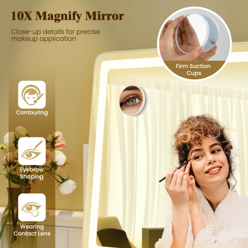 Grand miroir de maquillage de 32 x 22 po avec lumières Magnify 10X de Costway
