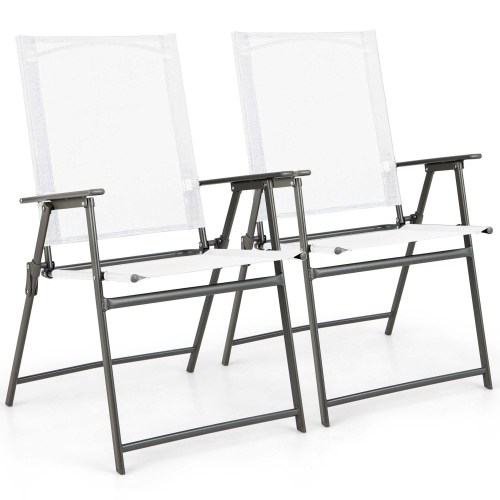 Ensemble de 2 chaises de patio pliantes portatives de Costway Cadre en métal Accoudoirs Jardin extérieur