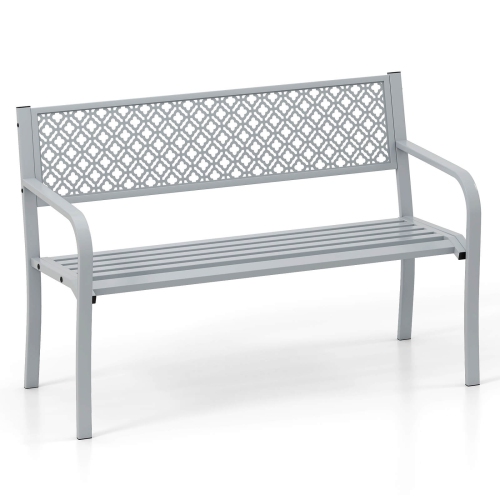 Costway 50" Outdoor Garden Bench with Geometric Lattice Backrest Armrests and Slatted Seat Black/Gray