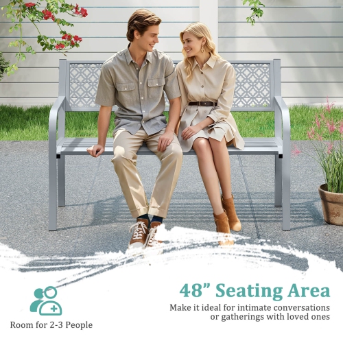 Costway 50" Outdoor Garden Bench with Geometric Lattice Backrest Armrests and Slatted Seat Black/Gray