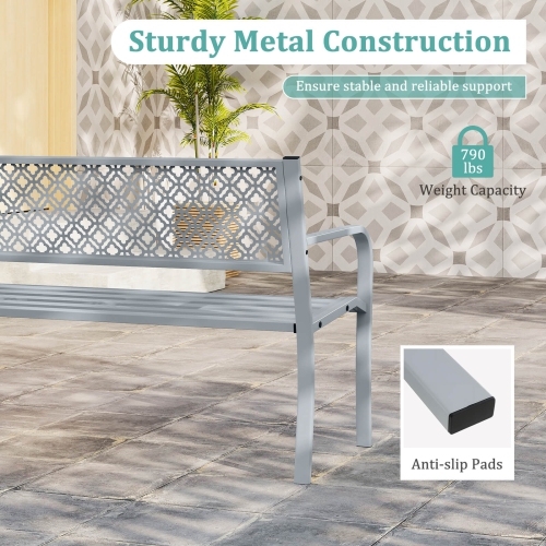 Costway 50" Outdoor Garden Bench with Geometric Lattice Backrest Armrests and Slatted Seat Black/Gray