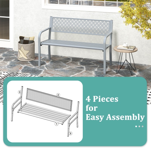 Costway 50" Outdoor Garden Bench with Geometric Lattice Backrest Armrests and Slatted Seat Black/Gray