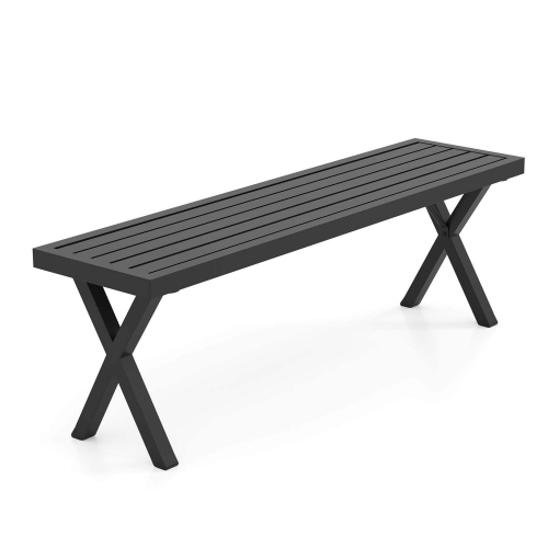 Costway 1/2 PCS 54" Patio Metal Bench with Slatted Seat & X Legs Backless Loveseat for Yard
