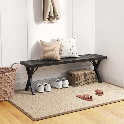 Costway 1/2 PCS 54" Patio Metal Bench with Slatted Seat & X Legs Backless Loveseat for Yard