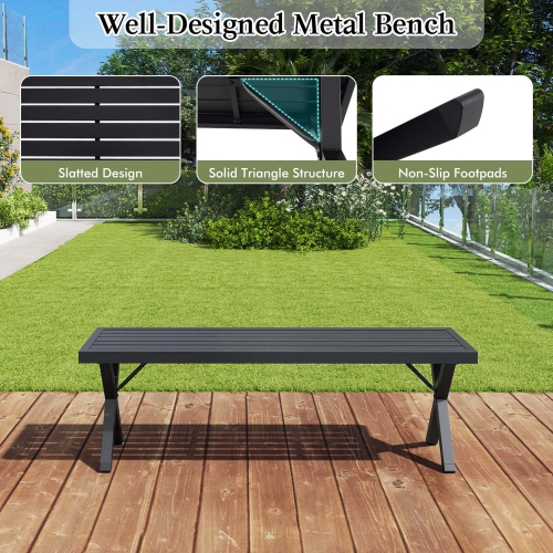 Costway 1/2 PCS 54" Patio Metal Bench with Slatted Seat & X Legs Backless Loveseat for Yard