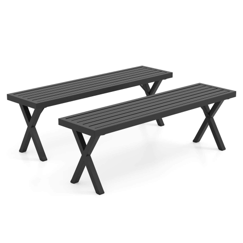 COSTWAY  1/2 PCs 54" Patio Metal Bench With Slatted Seat & X Legs Backless Loveseat for Yard