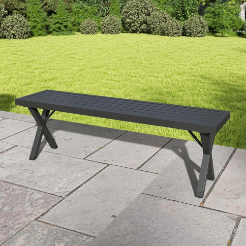 Costway 1/2 PCS 54" Patio Metal Bench with Slatted Seat & X Legs Backless Loveseat for Yard