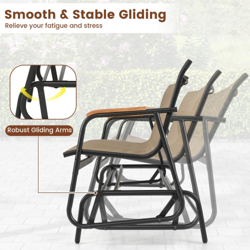 Costway Patio Glider Bench for 3 Swing Gliding Loveseat with Curved Teak Armrests for Porch