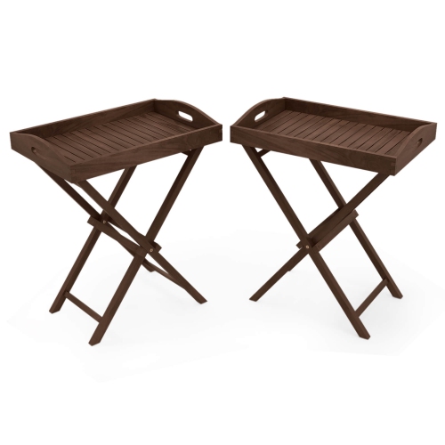 Costway 1/2 PCS Solid Teak Wood Tray Table 28" High Folding Table with Removable Tray Top