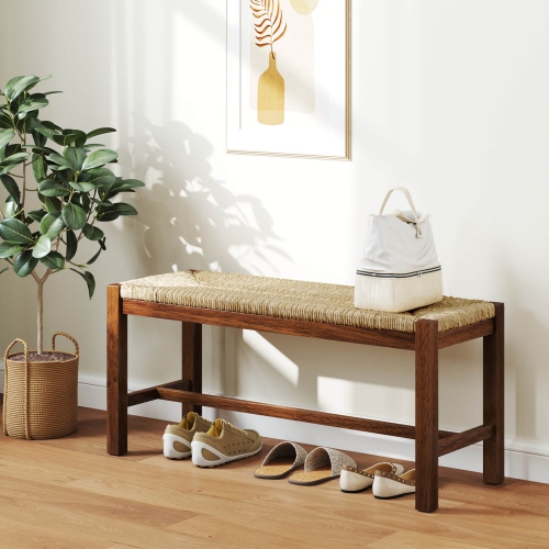 Banc intérieur en bois de 40&nbsp;po de long pour salle à manger Entrée en bout de lit Banc de Costway, siège en herbe naturelle