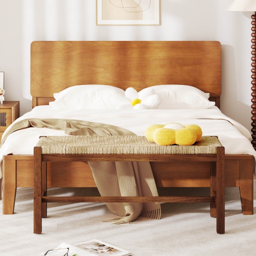 Banc intérieur en bois de 40&nbsp;po de long pour salle à manger Entrée en bout de lit Banc de Costway, siège en herbe naturelle