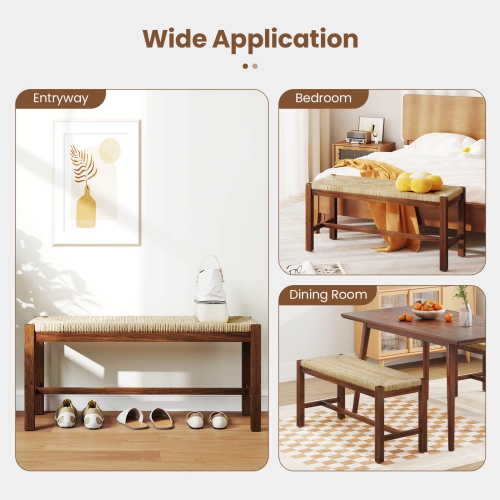 Banc intérieur en bois de 40&nbsp;po de long pour salle à manger Entrée en bout de lit Banc de Costway, siège en herbe naturelle