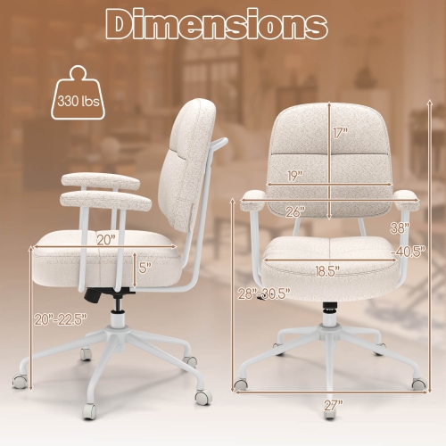 Chaise de bureau à revêtement en cuir/chenille de Costway, dossier rembourré et accoudoirs Brun/Beige