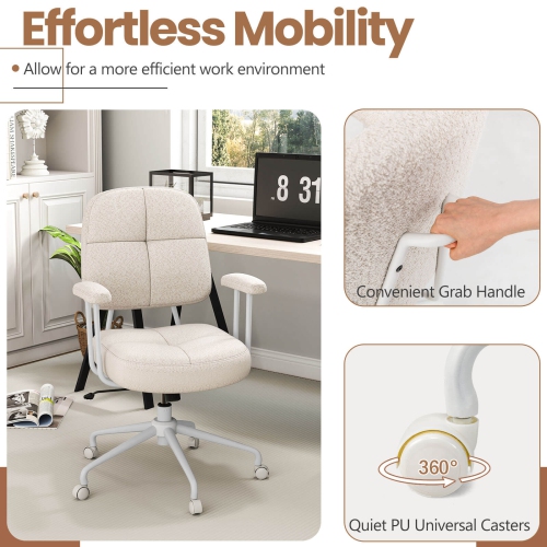 Chaise de bureau à revêtement en cuir/chenille de Costway, dossier rembourré et accoudoirs Brun/Beige