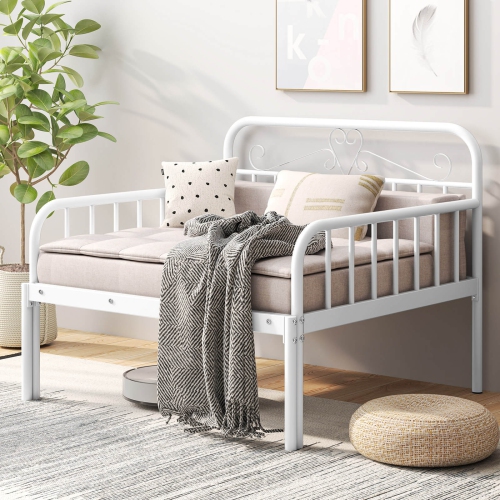 Costway Metal Daybed Extendable Daybed to Twin Size Bed Heavy Duty Slats Support Sofa Bed Black/White