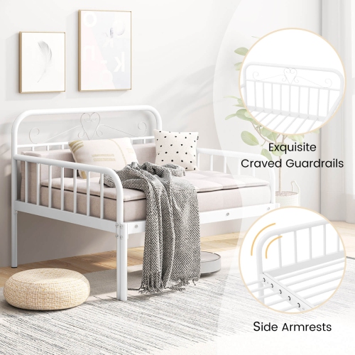 Costway Metal Daybed Extendable Daybed to Twin Size Bed Heavy Duty Slats Support Sofa Bed Black/White