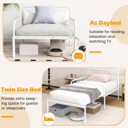 Costway Metal Daybed Extendable Daybed to Twin Size Bed Heavy Duty Slats Support Sofa Bed Black/White