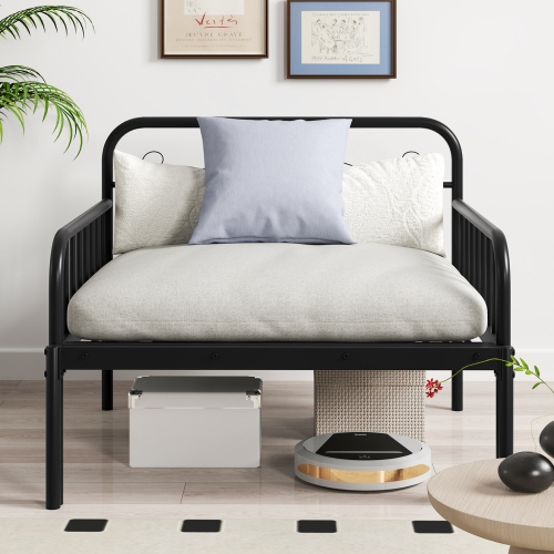 Costway Metal Daybed Extendable Daybed to Twin Size Bed Heavy Duty Slats Support Sofa Bed Black/White