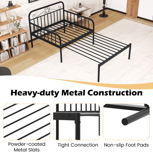 Costway Metal Daybed Extendable Daybed to Twin Size Bed Heavy Duty Slats Support Sofa Bed Black/White