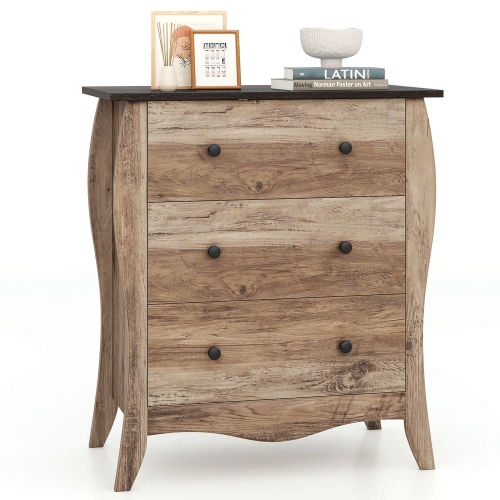 Image 1 of 10.. Costway 1/2 PCS 30" Farmhouse Chest of Drawers with 3 Folding Fabric Drawers Anti-tipping Kit