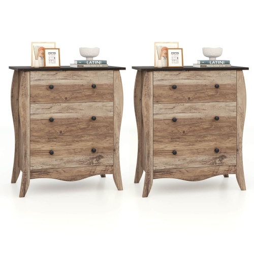 Image 1 of 10.. Costway 1/2 PCS 30" Farmhouse Chest of Drawers with 3 Folding Fabric Drawers Anti-tipping Kit