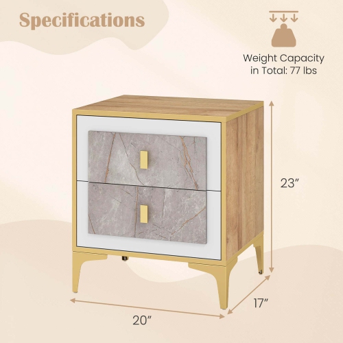 Table de chevet PC 1/2 de Costway avec table d'appoint en faux marbre et 2 tiroirs coulissants