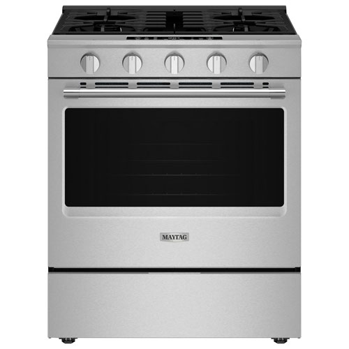 Cuisinière au gaz encastrable 30 po avec 5 brûleurs, friture air four, ventilateur à convection et four de 5 pi³ Maytag - Inox