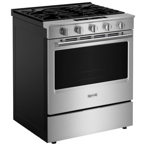 Cuisinière au gaz encastrable 30 po avec 5 brûleurs, friture air four, ventilateur à convection et four de 5 pi³ Maytag - Inox