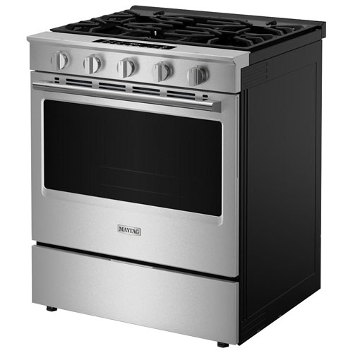 Cuisinière au gaz encastrable 30 po avec 5 brûleurs, friture air four, ventilateur à convection et four de 5 pi³ Maytag - Inox