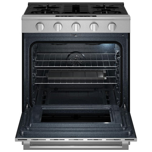 Cuisinière au gaz encastrable 30 po avec 5 brûleurs, friture air four, ventilateur à convection et four de 5 pi³ Maytag - Inox
