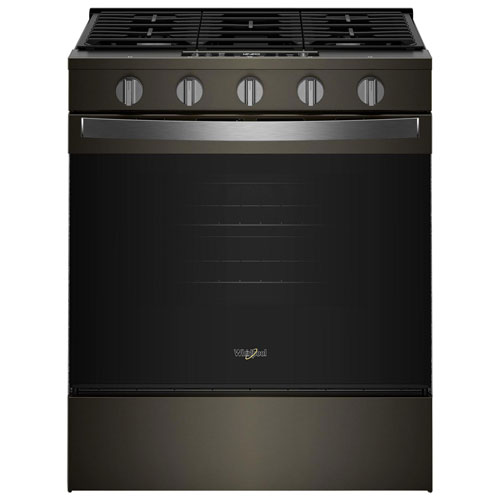 Whirlpool 30" 5.0 Cu. Ft. Fan Convection 5-Burner Slide-In Gas Range - Black-on-Stainless