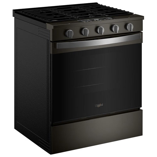 Whirlpool 30" 5.0 Cu. Ft. Fan Convection 5-Burner Slide-In Gas Range - Black-on-Stainless