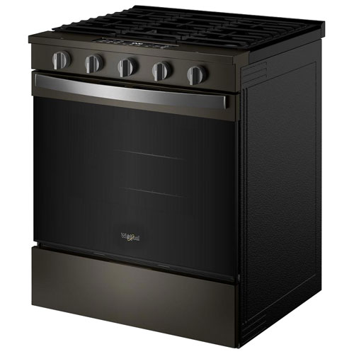 Whirlpool 30" 5.0 Cu. Ft. Fan Convection 5-Burner Slide-In Gas Range - Black-on-Stainless