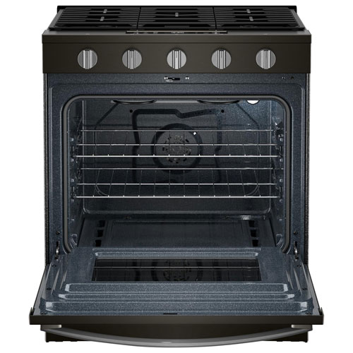 Whirlpool 30" 5.0 Cu. Ft. Fan Convection 5-Burner Slide-In Gas Range - Black-on-Stainless