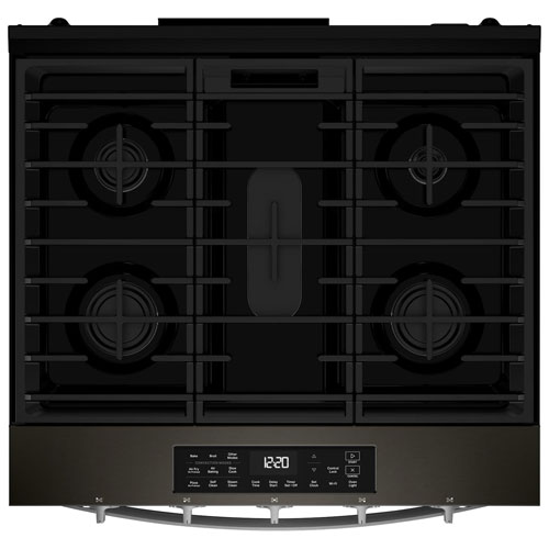 Whirlpool 30" 5.0 Cu. Ft. Fan Convection 5-Burner Slide-In Gas Range - Black-on-Stainless