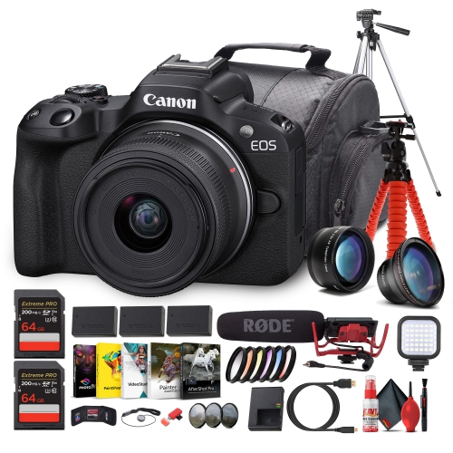 Canon EOS R50 V + 14–30mm Lens Kit | 4K60p Vlogging Camera, Power Zoom Lens - Bundle