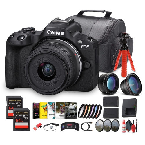 Canon EOS R50 V + 14–30mm Lens Kit | 4K60p Vlogging Camera, Power Zoom Lens - Bundle