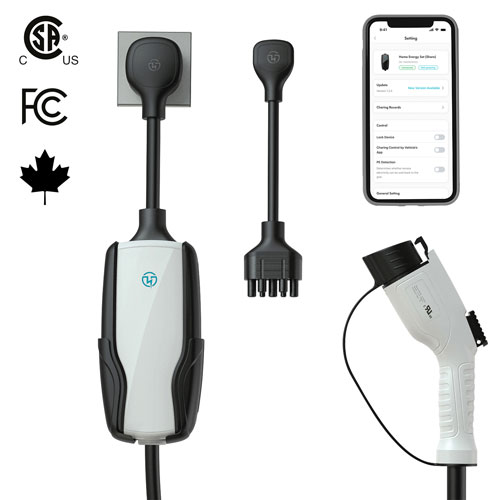 Chargeur de véhicule électrique intelligent portatif de niveau 2 de 40 A Flex-AC Elite de Pion Power - Blanc