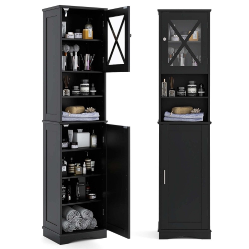 Costway 67" Tall Bathroom Cabinet Freestanding Storage Cabinet with 5 Adjustable Shelves Black/Gray/White