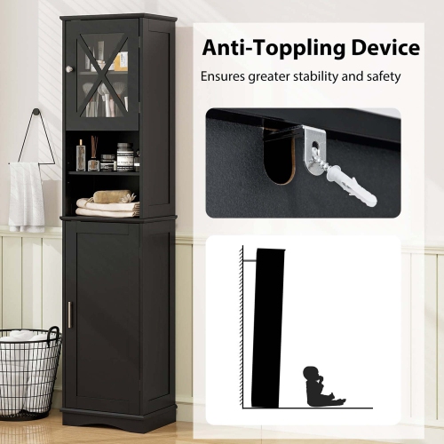 Costway 67" Tall Bathroom Cabinet Freestanding Storage Cabinet with 5 Adjustable Shelves Black/Gray/White