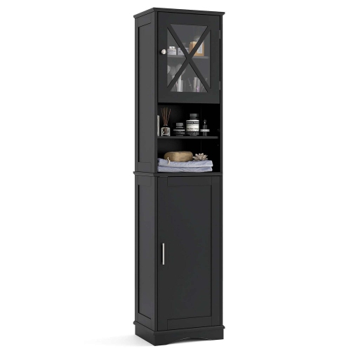 Costway 67" Tall Bathroom Cabinet Freestanding Storage Cabinet with 5 Adjustable Shelves Black/Gray/White