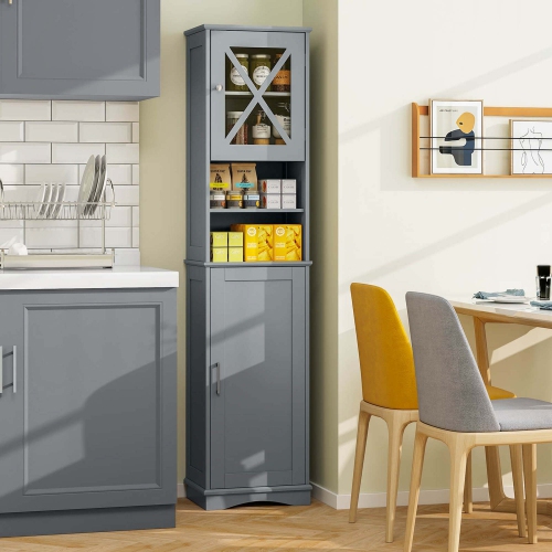 Costway 67" Tall Bathroom Cabinet Freestanding Storage Cabinet with 5 Adjustable Shelves Black/Gray/White