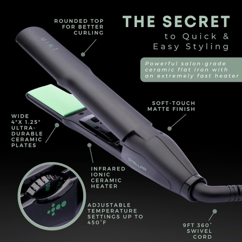 MINT STELLAR CERAMIC 1.25" FLAT IRON AND CURLER 2 IN 1