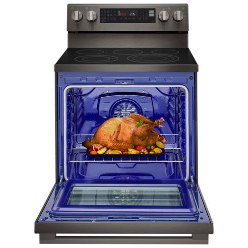 LG 30" 6.3 Cu. Ft. True Convection 5-Element Freestanding Electric Air Fry Range (LREN6325ZE) - Black Stainless