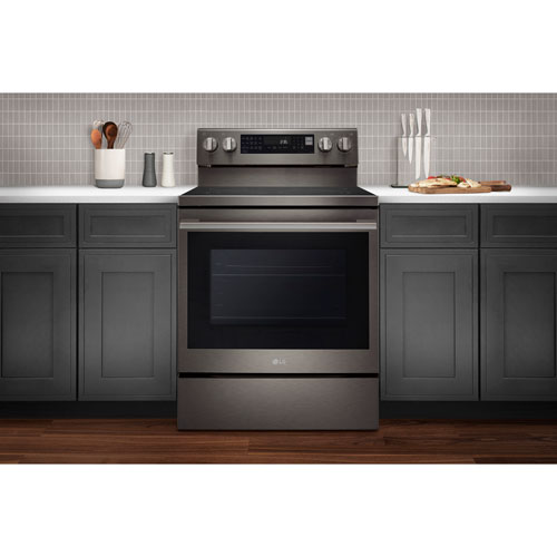 LG 30" 6.3 Cu. Ft. True Convection 5-Element Freestanding Electric Air Fry Range - Black Stainless
