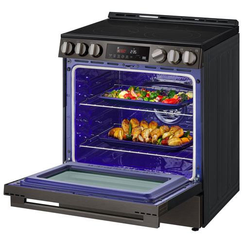 LG 30" 6.3 Cu. Ft. Fan Convection 5-Element Slide-In Electric Air Fry Range (LSEL6333ZE) - Black Stainless Steel